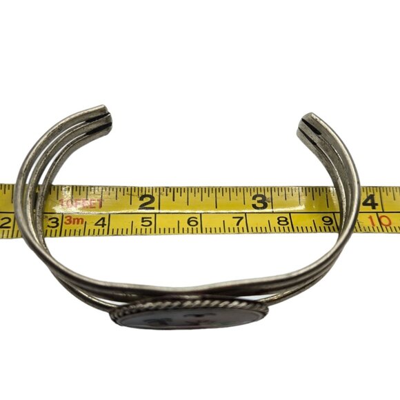 Vintage Abalone Shell Beach Scene Bracelet Palm tree Ocean Seagull Bird - Picture 6 of 12